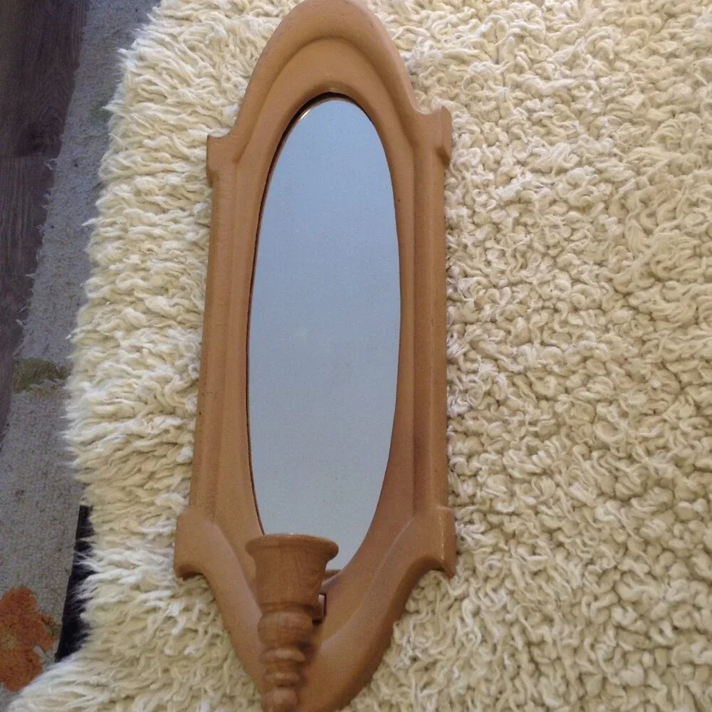 VTG Sconce Mirror Candle Holder Orig Mirror Panel Late Art Deco Hollywood Chic - Picture 1 of 3